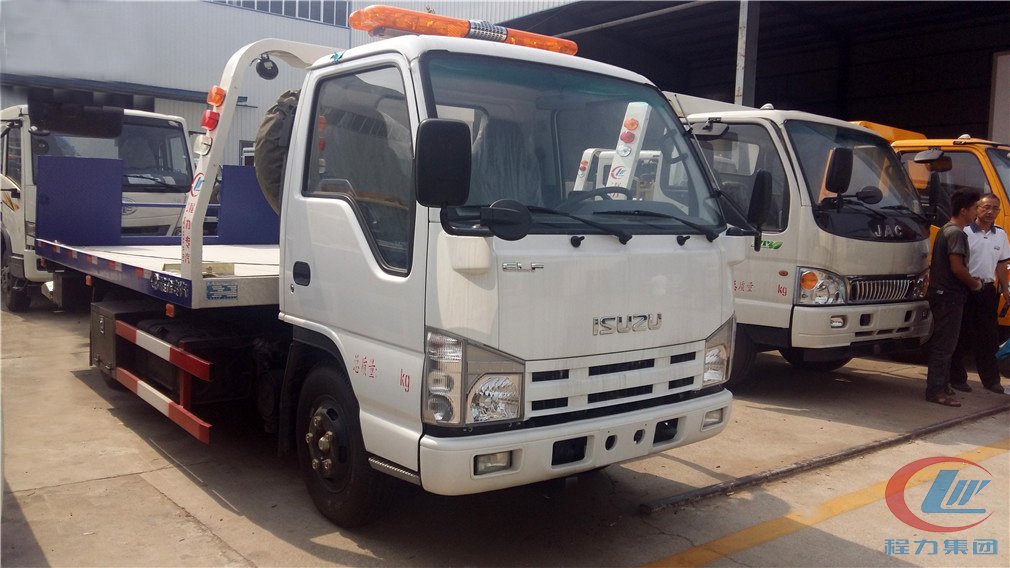 湖北程力五十鈴藍牌一拖二清障車側面圖